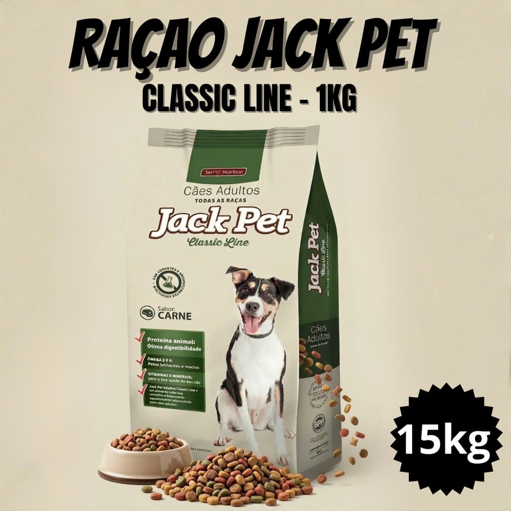 RAÇÃO CACHORRO JACK PET CLASSIC LINE 15KG PREMIUN