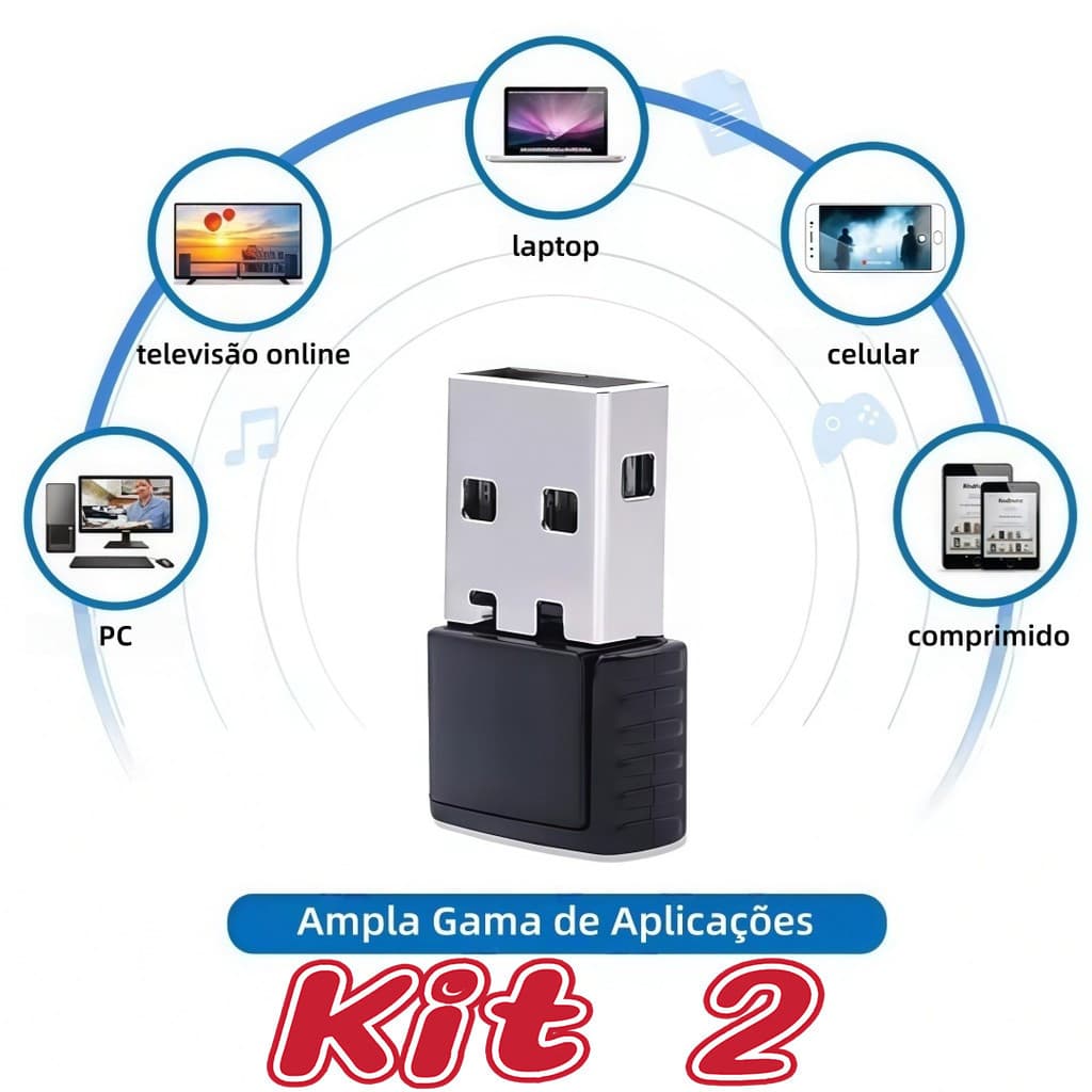 Adaptador Bluetooth USB Kit 2, Ideal para Mouse, Teclado e Fone de Ouvido