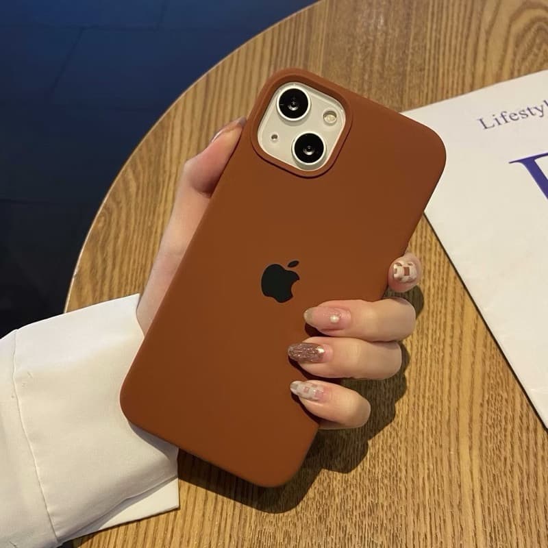Case capinha cor marrom Premium cor unica silicone aveludada dentro Para iPhone 11 ao 17 PRO MAX