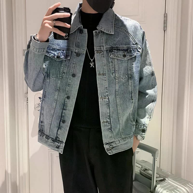 Primavera jaqueta jeans masculina na moda Super bonito costura jaqueta juventude rua Wear jaqueta masculina Casual denim