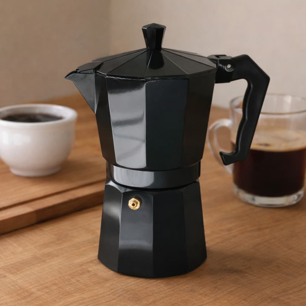 Cafeteira Italiana Expresso Moka 3, 6 e 9 xícaras Preta fosca Cozinha Café Para Servi Praticidade