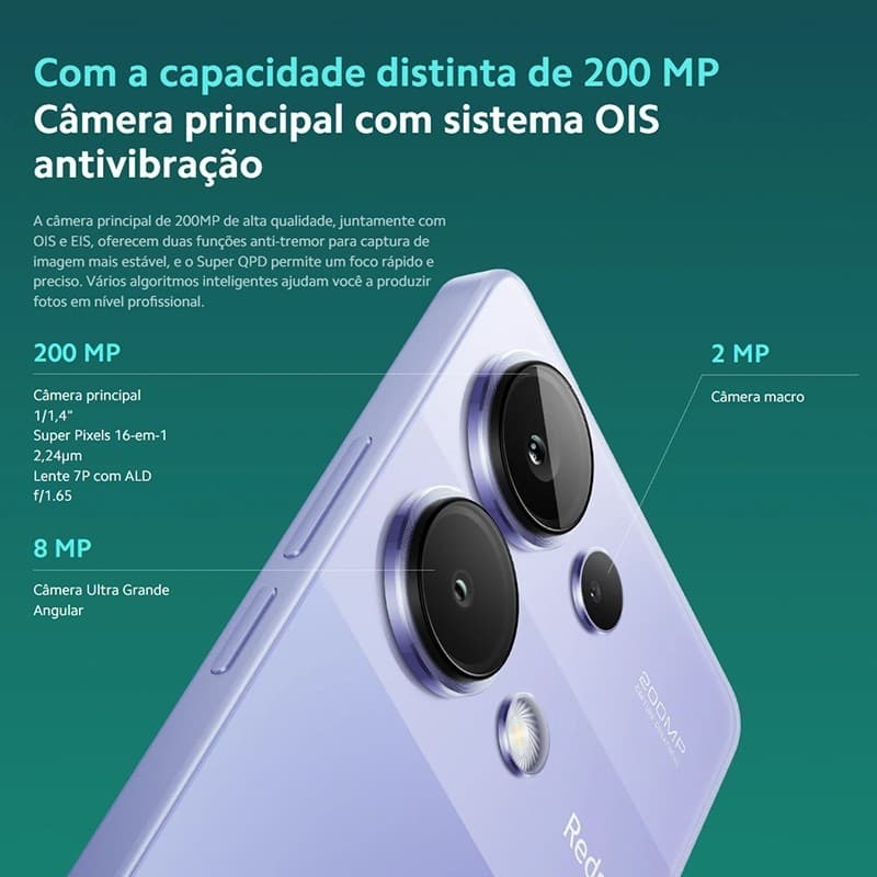 Redmi Note 13 Pro 4G 8GB RAM 256GB 200MP Tela AMOLED 120Hz NFC Bateria 5000mAh 67W Versão Global