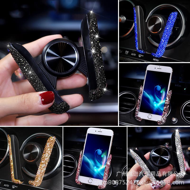 Suporte do telefone móvel do carro diamante-incrustado quadro de navegação do carro saída de ar Snap-on suporte quadro e