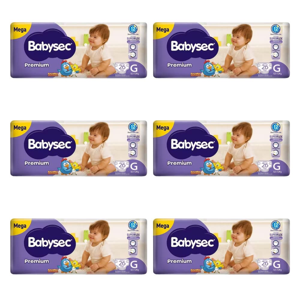 6x Fralda BabySec Premium Galinha Pintadinha Mega G 26 Unidades – Conforto Máximo