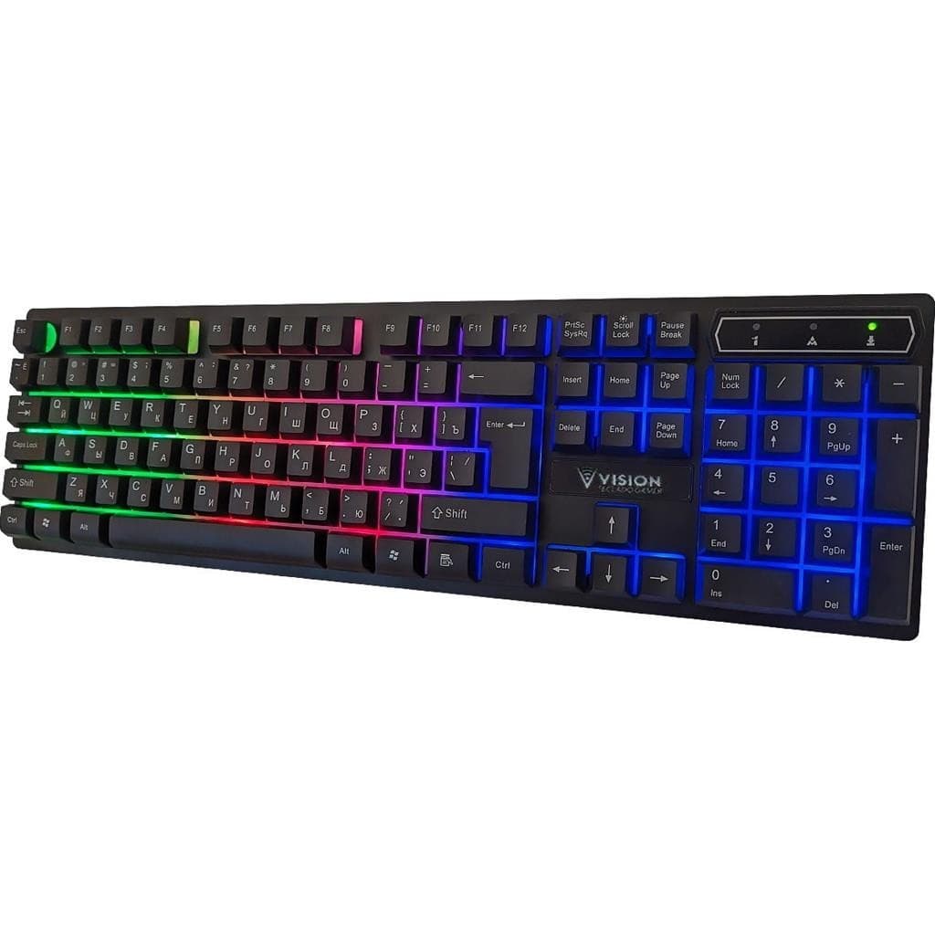 Teclado Gamer Vision YT2049 USB Retroiluminado LED RGB Semi Mecânico 104 Teclas Silencioso