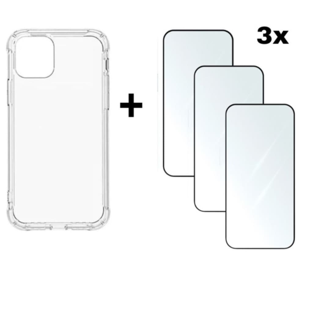 Kit 4 em 1 Capa TPU + 3 Películas Vidro Temperado 3D p/ iPhone X XS 11 12 13 14 15 16 17 Pro Max _ ZAZ