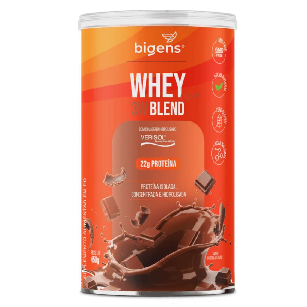 Whey Protein 3W Blend Clean Bigens Chocolate Suíço 450g