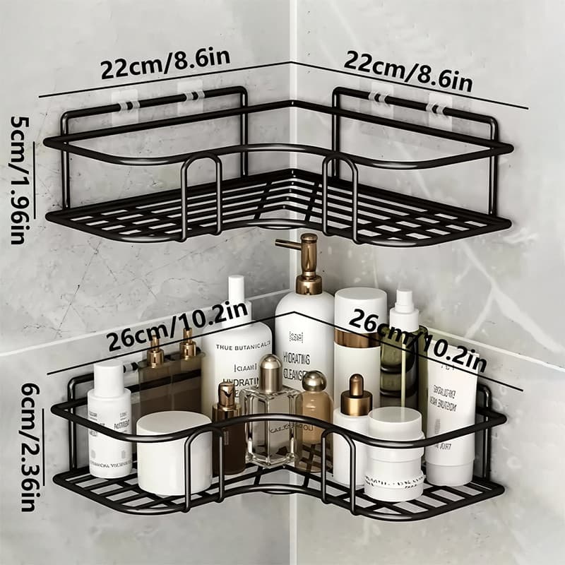 Kit Prateleiras Suportes Porta Shampoo de Metal com Adesivo Organizador Parede Banheiro e Cozinha