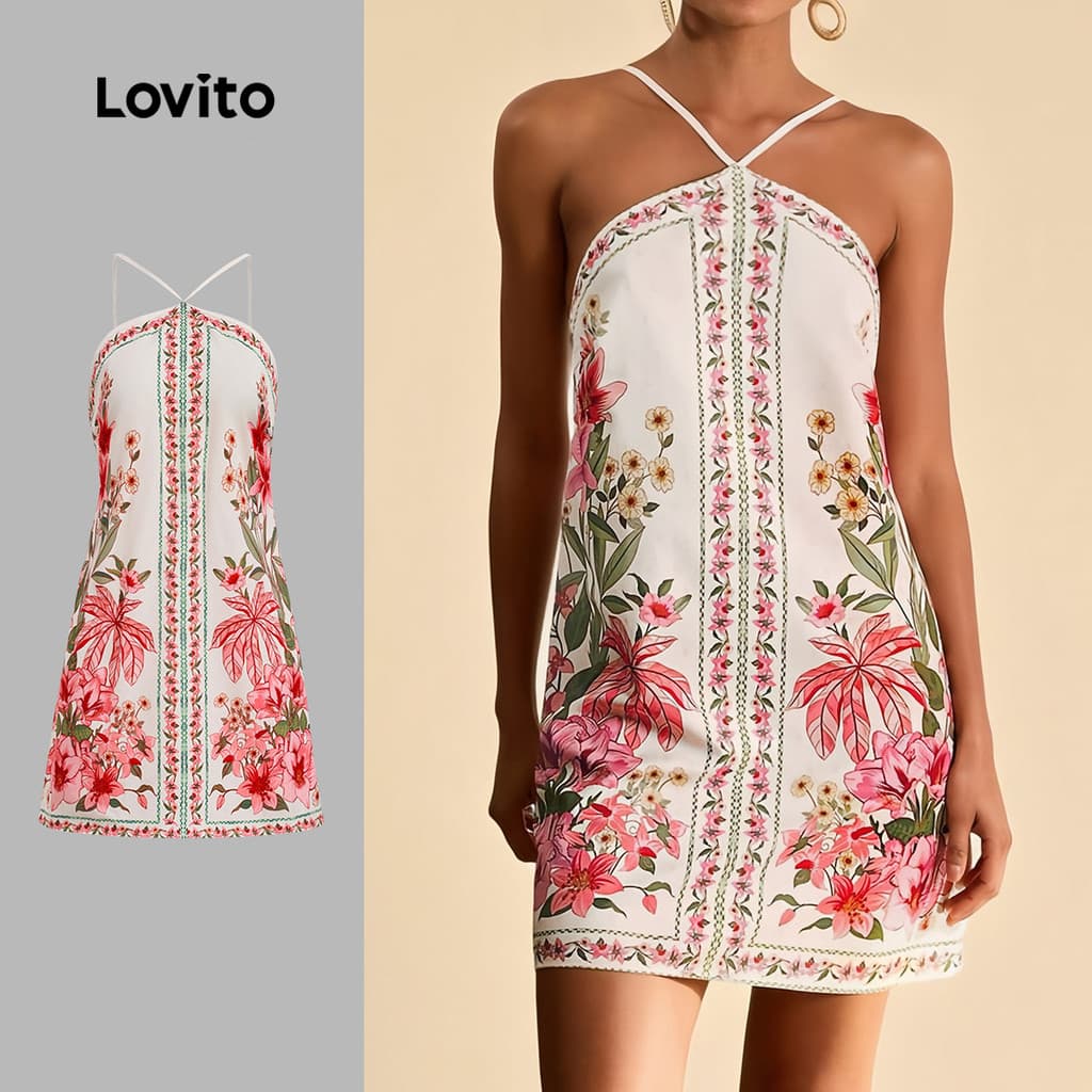 Lovito Vestido Boho Diário Lazer Férias Primavera/verão Com Ombros À Mostra Amarração Nas Costas Para Mulheres LBL32181