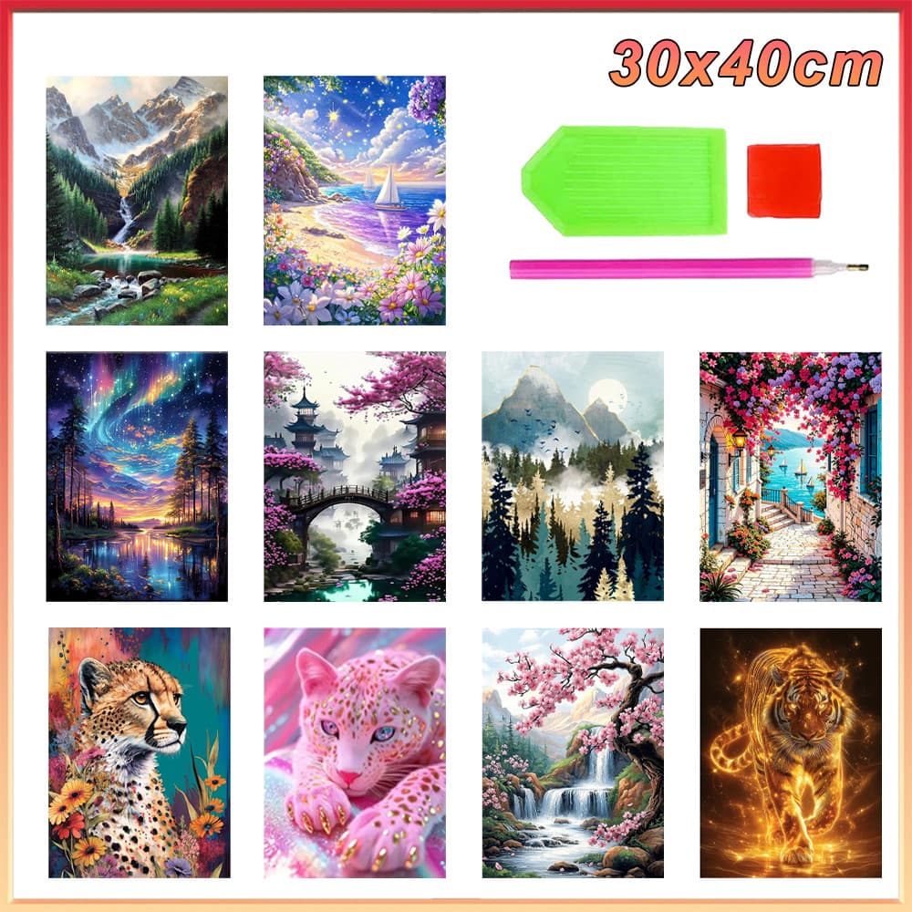 Pintura de Diamante 5D DIY 30x40cm Quadrada, Conjunto Completo Arte Anti-Stress para Adultos
