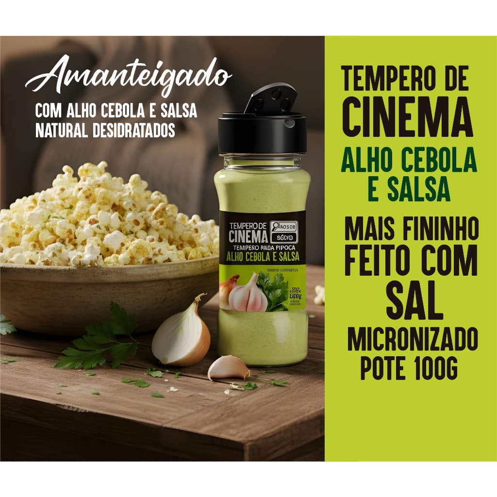 Kit 3 Temperos Pipoca Amanteigado Alho Cebola e Salsa - 100G - Mais Tempero Oficial