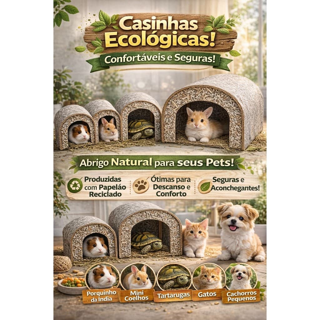 Toca Para Tartaruga Grande Jabuti Pequena Casinha Pet Coelho Codorna Chinchila Porquinho da Índia Ecológica Reciclável