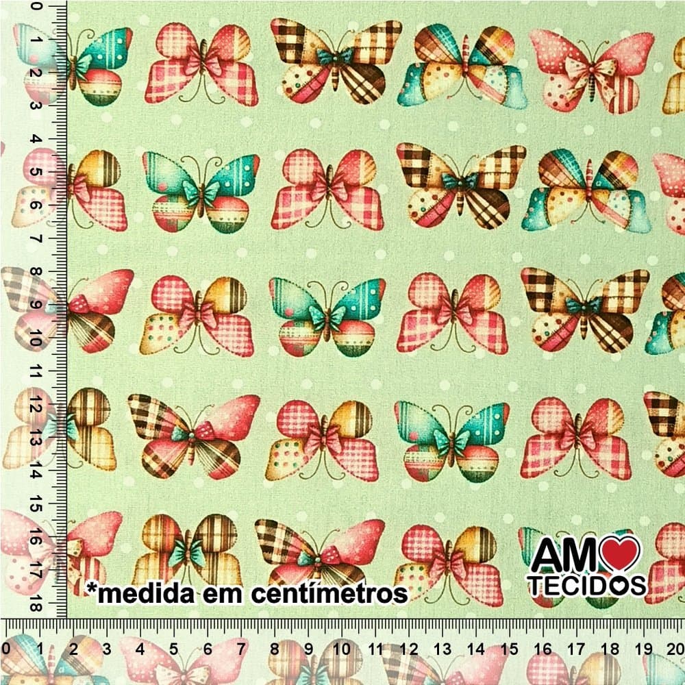 Tecido Tricoline 100% Algodão Borboletas Coloridas 50x150cm Tecido Infantil Patchwork Artesanato