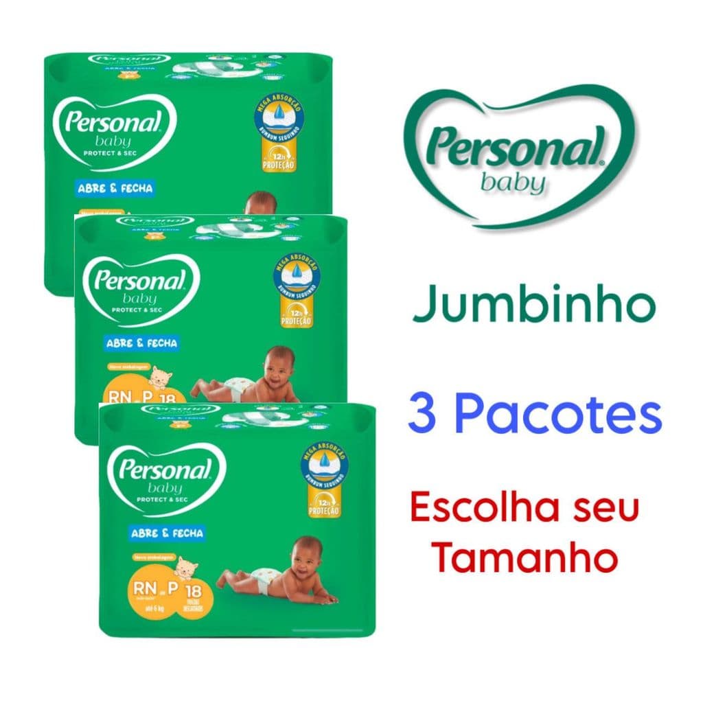 Kit 3 Pacotes Fralda Descartável Personal Baby Jumbinho RN a P,M,G,XG,XXG