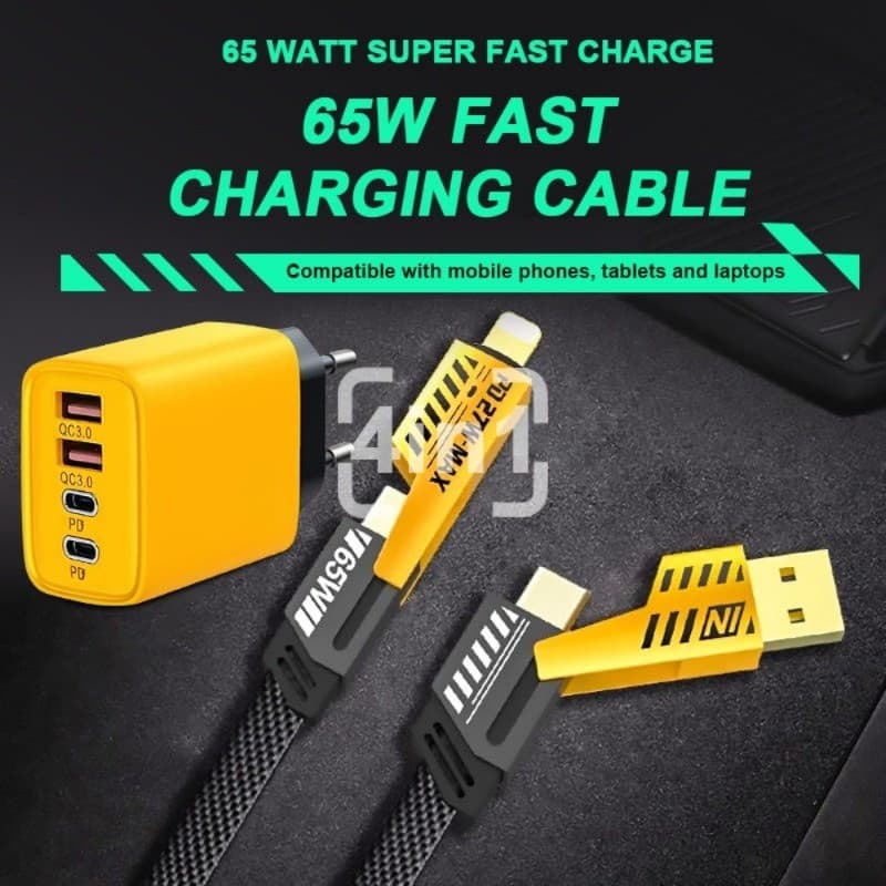 Carregador Rápido 120W 2C + 2USB 4 Portas Tipo C Carga Rápida 3.0 Adaptador De USB Para iOS Cabos De Fio UYI