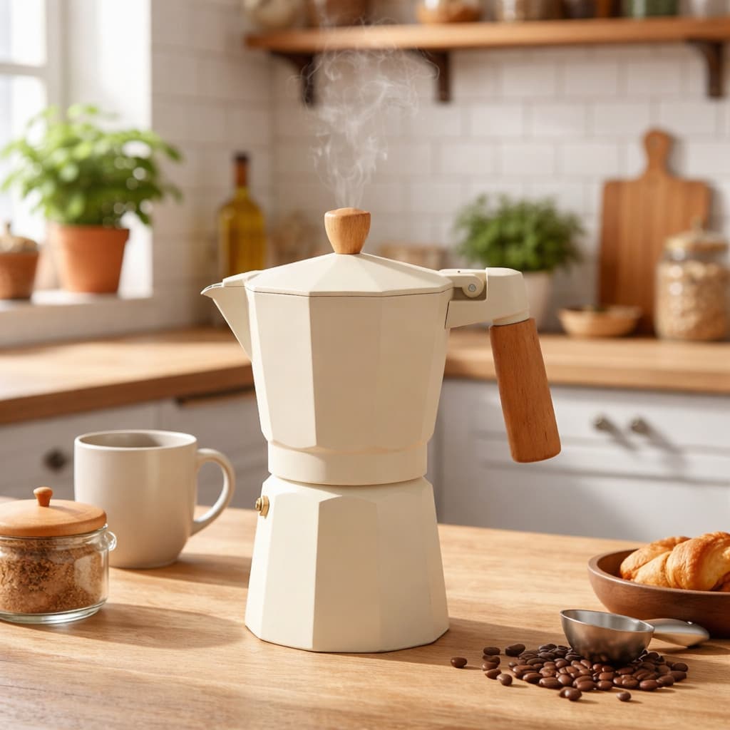 Cafeteira Italiana Expresso Moka 3,6 e 9 xícaras Bege Cozinha Café Para Servir Praticidade Cafe Água
