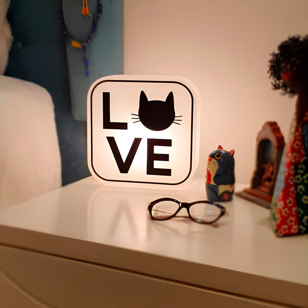 Luminária Box Cat Lovers | Luminária LED Decorativa para Quarto e Escritório Pet Lovers