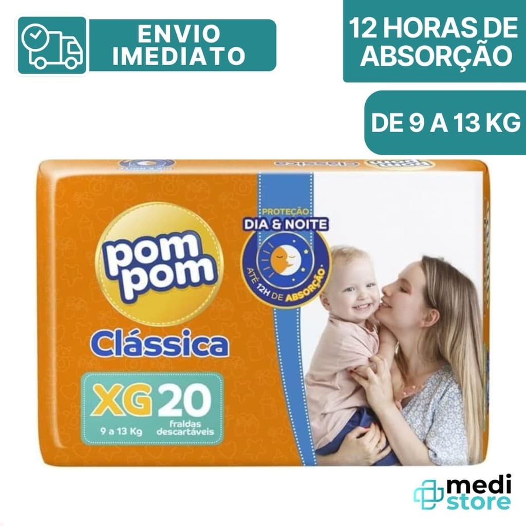 Fralda Infantil Fralda Pom Pom Clássica Jumbo XG 20 Unidades - Envio Imediato