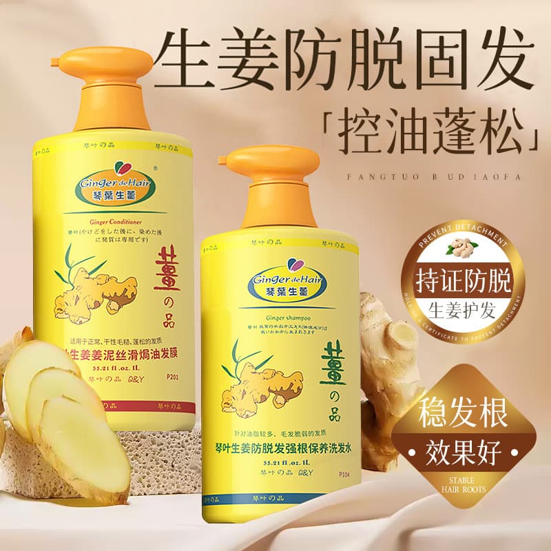 Qin folha gengibre anti-perda shampoo hidratante anti-caspa controle de óleo velho gengibre shampoo forte raiz cabelo sh