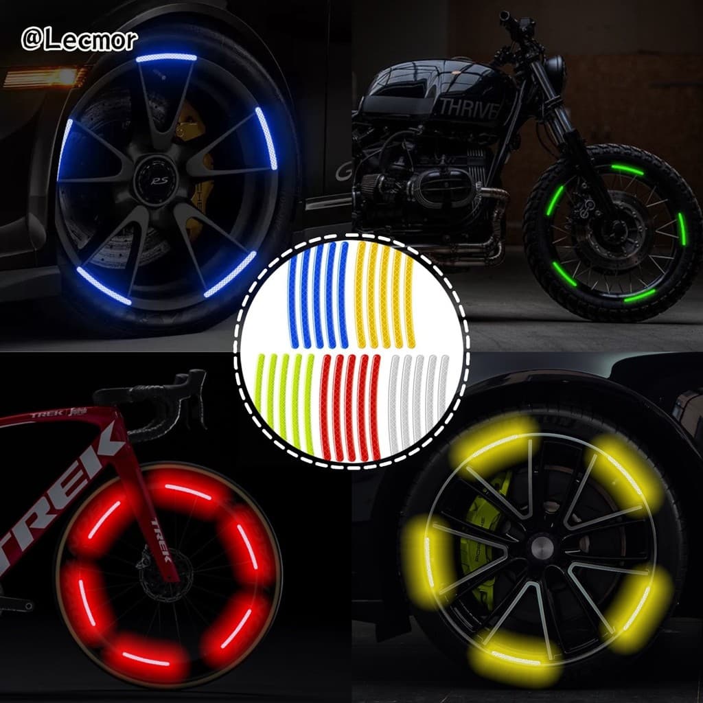 20 Adesivo Refletivo de Segurança para Rodas de Carro, Moto e Bicicleta - Faixa Noturna