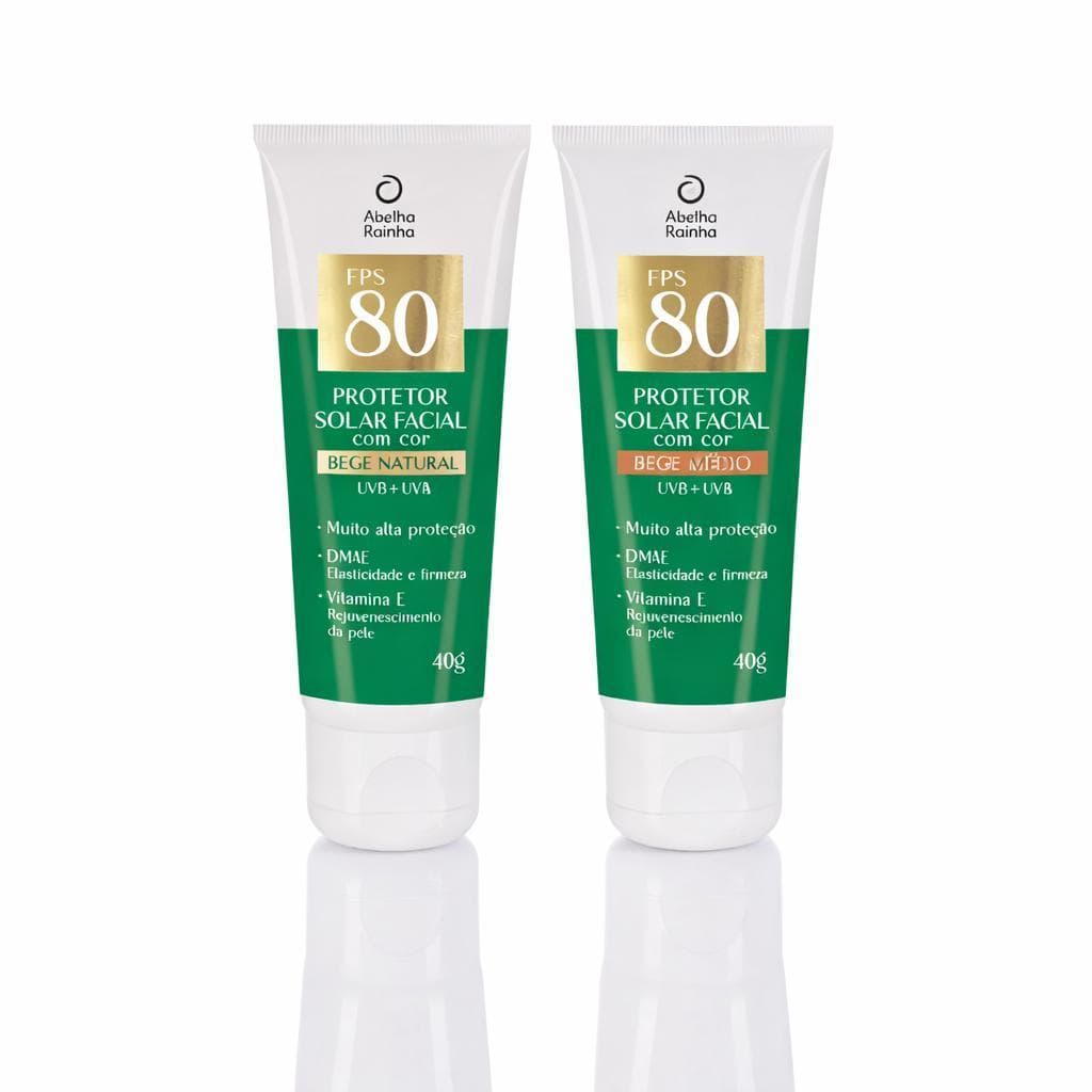 Protetor Solar Facial com Cor FPS 80 UVA + UVB + DMAE + Vitamina E 40g - Abelha Rainha