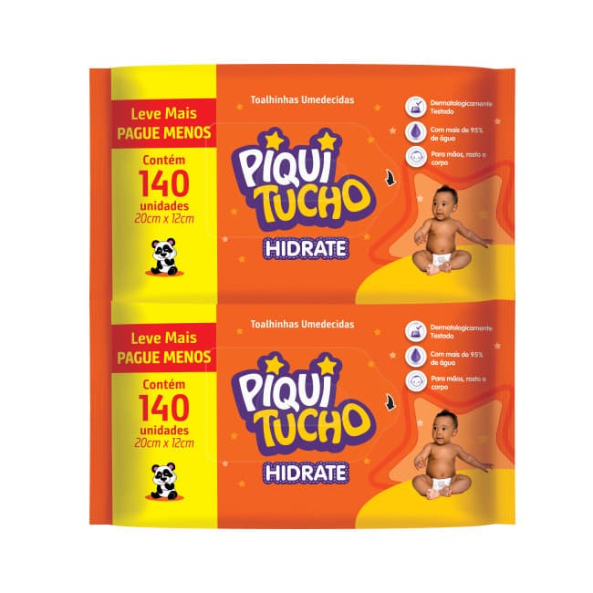 Toalha Umedecida Hidrate Piquitucho C/ 140 Un KIT C/2