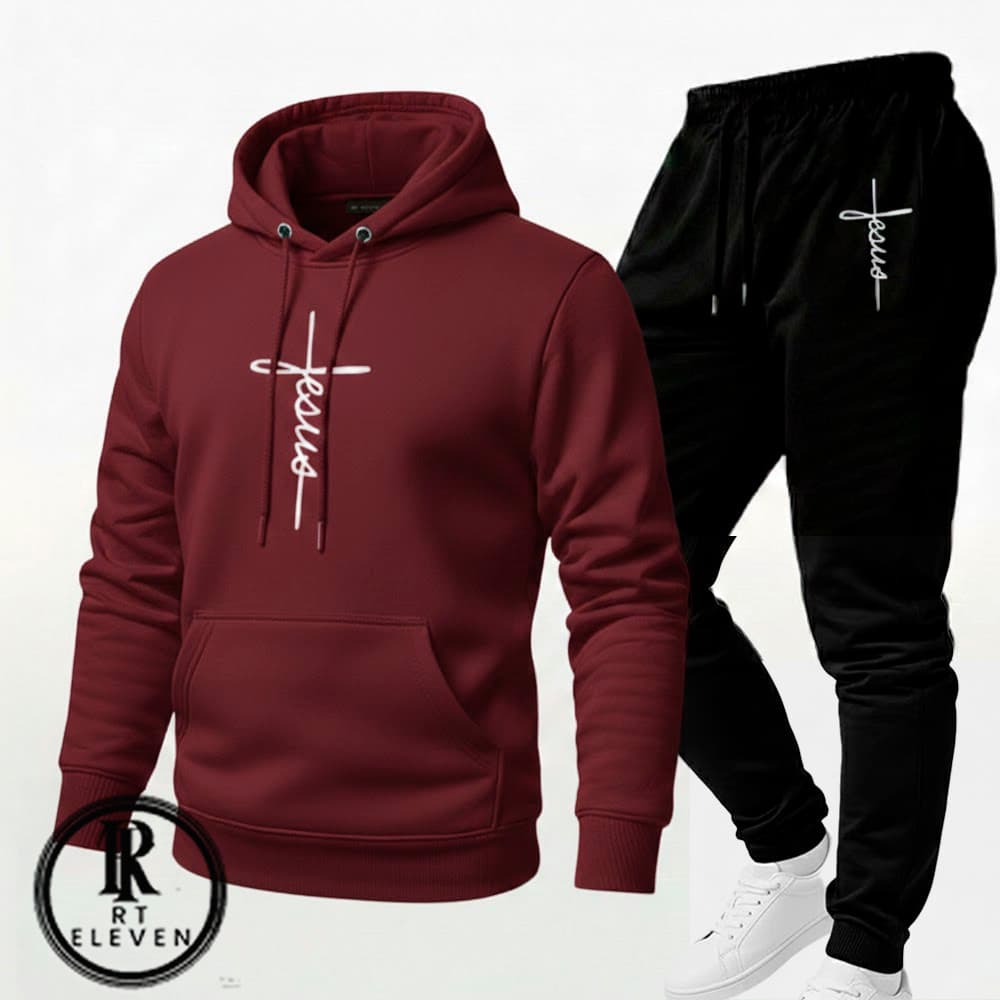 Conjunto Moletom Jesus Escrito Blusa Moletom + Calça Com Bolso  Linha Premium Streetwear Casaco de Frio Flanelado