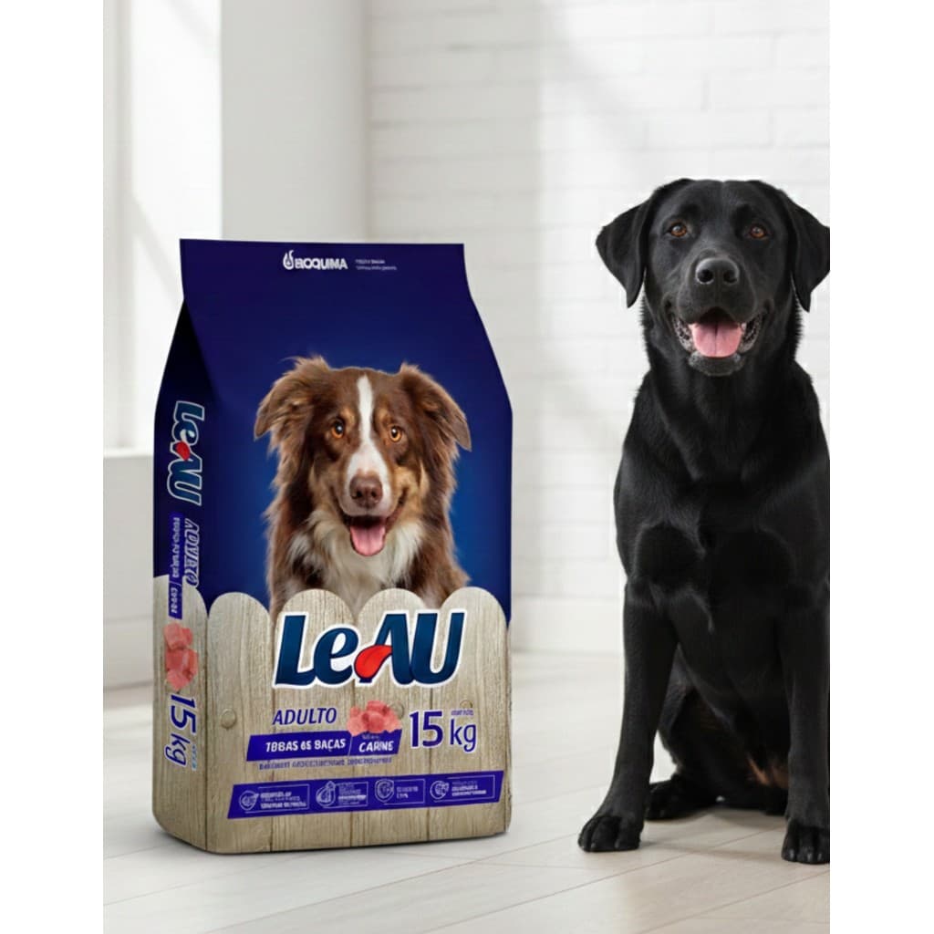 Ração Cachorro Adulto 15kg Leau Dog Sabor Carne Cão Todas as Raças