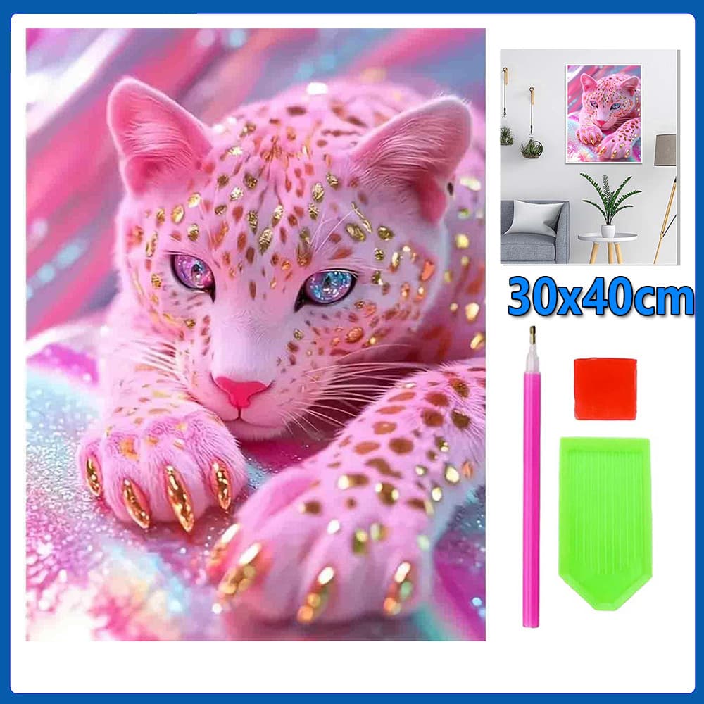 30x40cm Leopardo cor-de-rosa Pintura Diamante 5D Pintura de Diamante Conjunto De Pintura Conto De Quadrado 5D Kits
