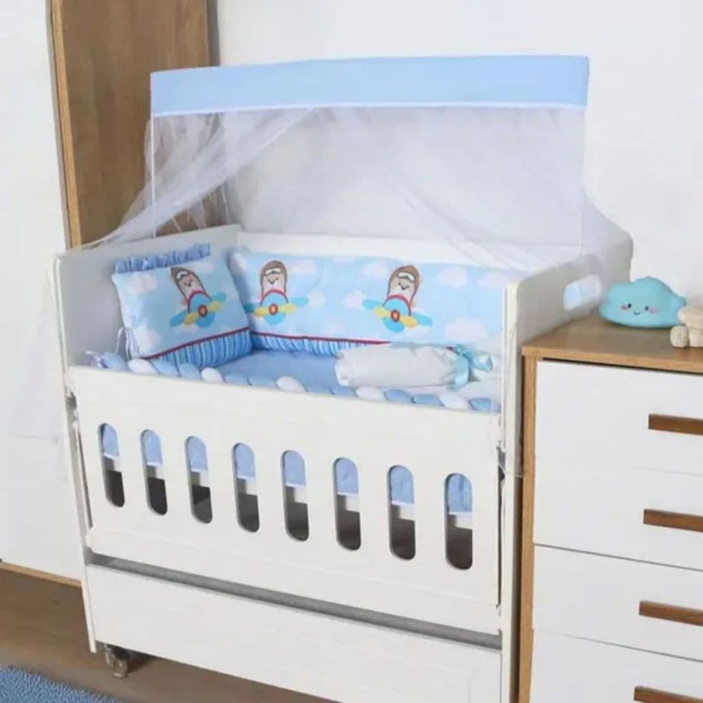 Mini Kit Berço Luxo 10 Peças Aviador - Protetor Para Mini Berço Bebê Menina Menino