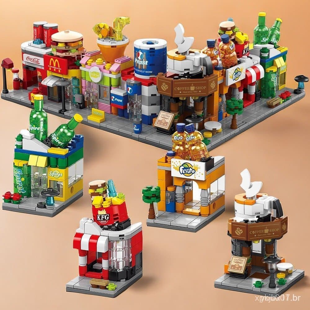 Mini cenário urbano compatível com modelos de construção Lego City, quebra-cabeças para crianças, brinquedos de montar.