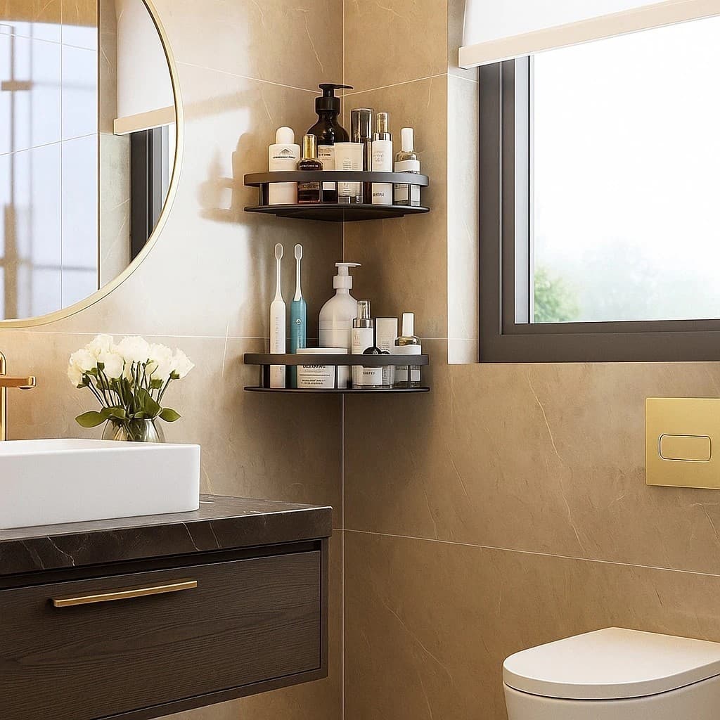 Kit 2 Prateleiras Canto Banheiro Porta Shampoo Sabonete Suporte Rack Organização Parede