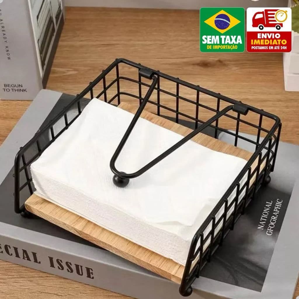 Porta Papel Toalha Organizador Multiuso Cozinha Bambu e Ferro Industrial ENVIO IMEDIATO
