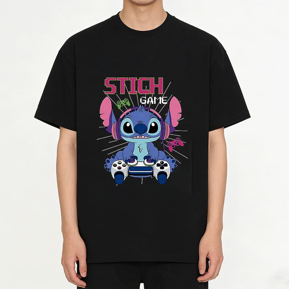 2026 Camiseta Feminina Masculina Estampa Stitch Game Videogame Controle Console Streetwear Novo