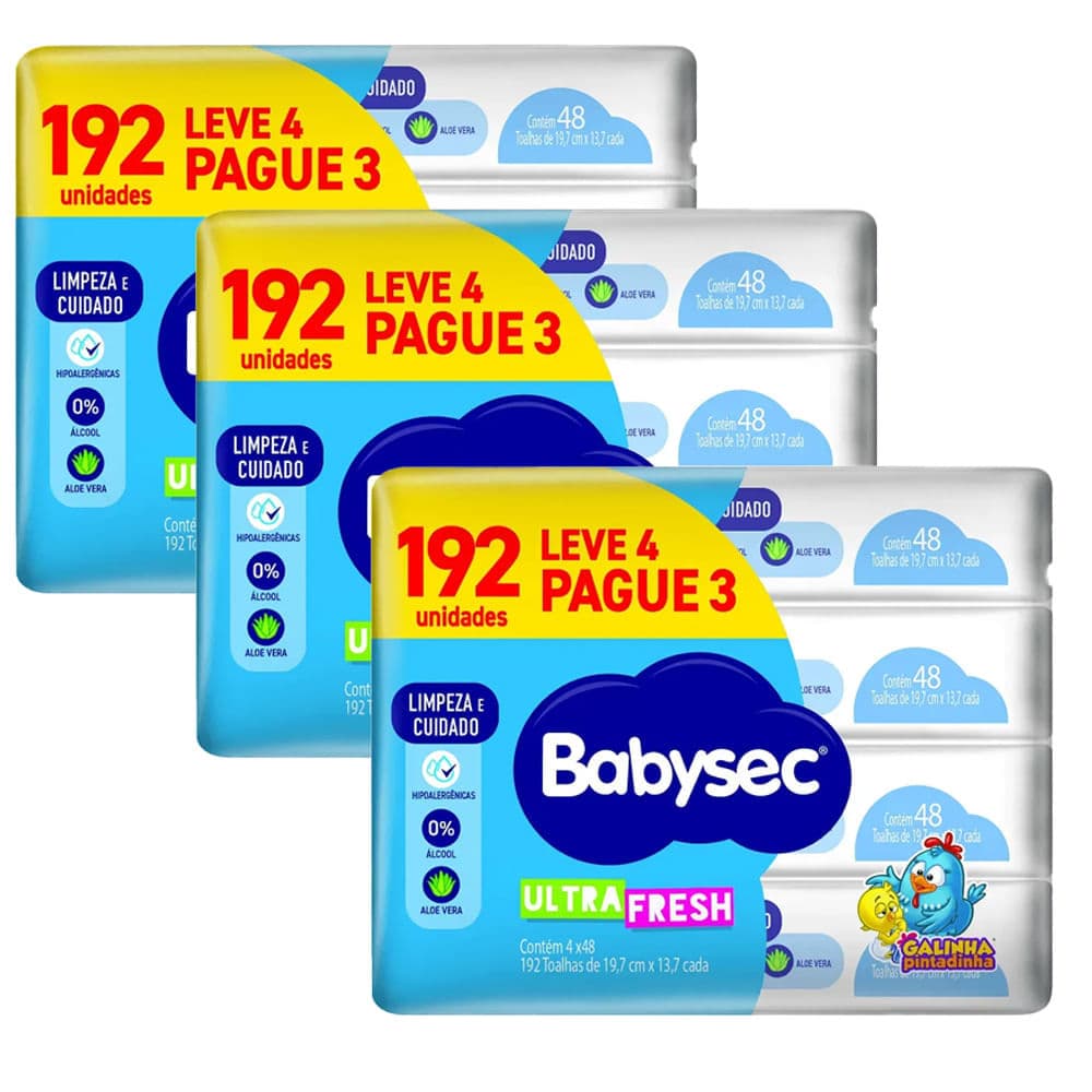 Kit 3 Toalha Umedecida Babysec Galinha Pintadinha Com 192 Unidades