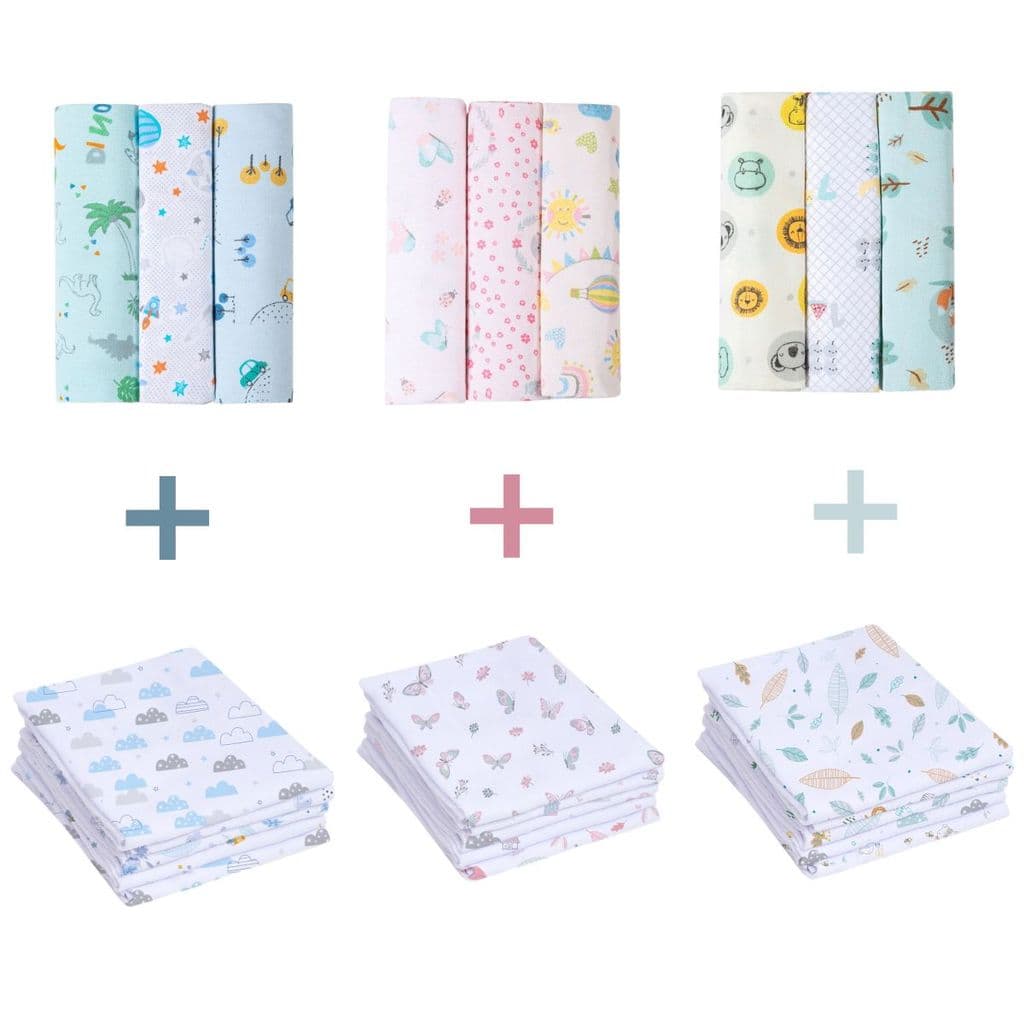 Kit Enxoval Cueiro Manta Bebe 3 Und e 5 Fraldas Papi Luxo Estampados Menina Menino 100% Algodão