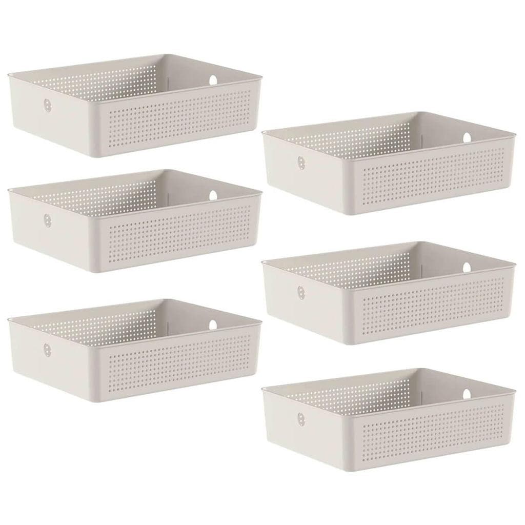 Conjunto 6 Cestos Organizadores 8,2L Flow Bege 34x27x9cm Lavanderia Banheiro Closet