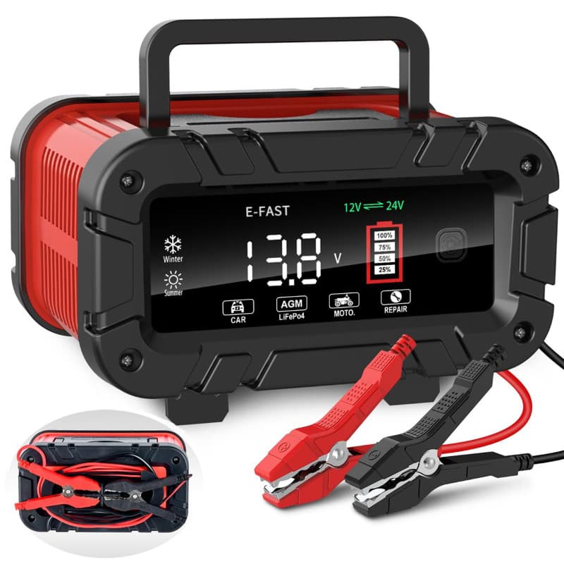 E-FAST Carregador Inteligente Automático de Bateria 0-20A 12V/24V para Baterias LiFePO4 e Chumbo-Ácido