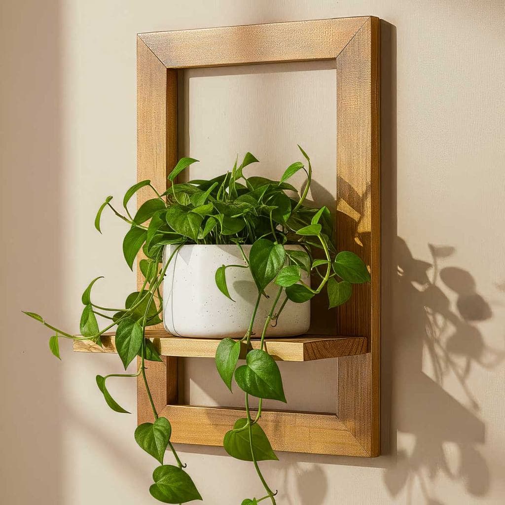 Moldura Suporte Para Plantas Prateleira Decorativa Parede Madeira Maciça Envernizada Cozinha Cantinho Verde