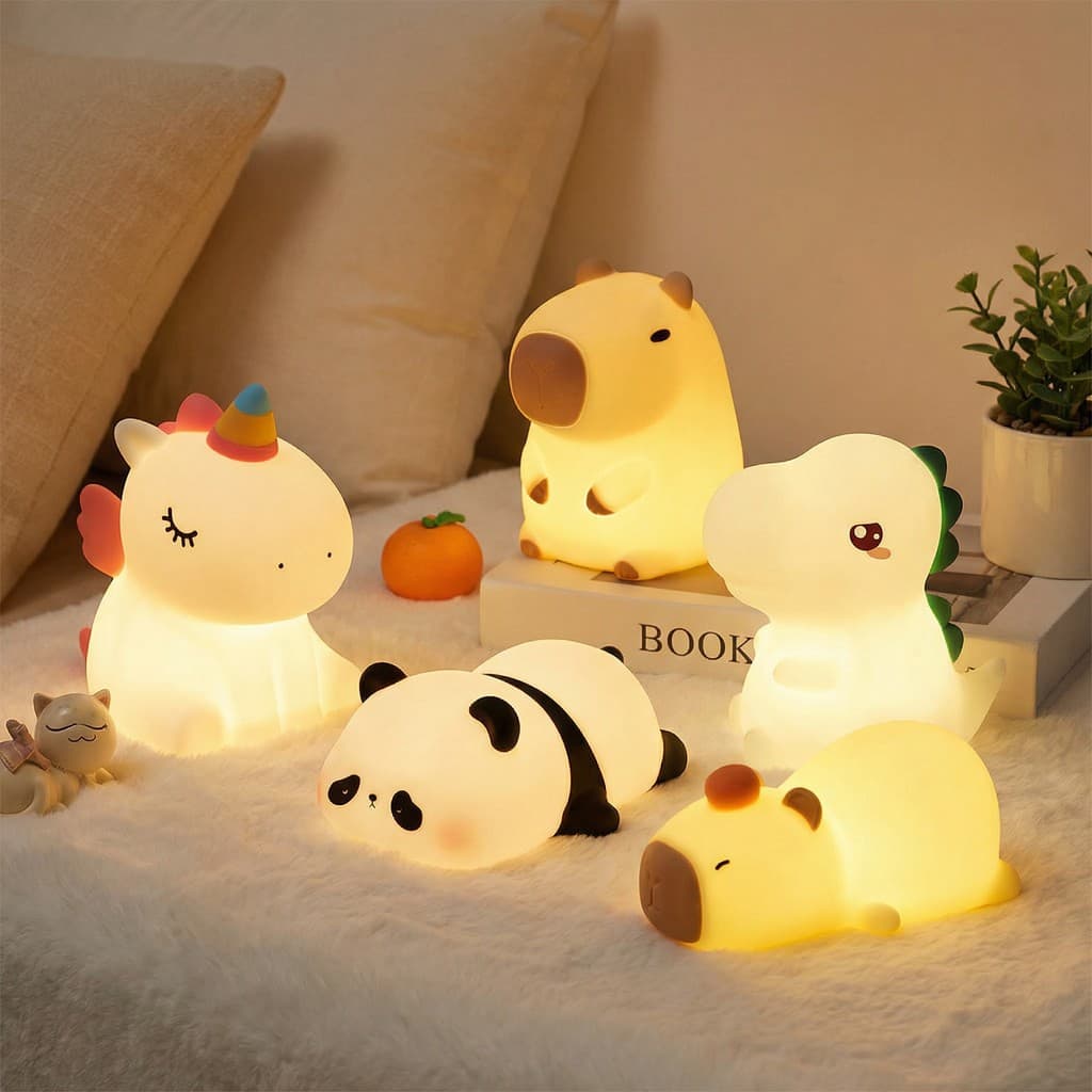 Luminária Abajur Silicone LED Touch Recarregável 7 Cores Unicórnio Panda Kapibala Quarto Bebê Infantil