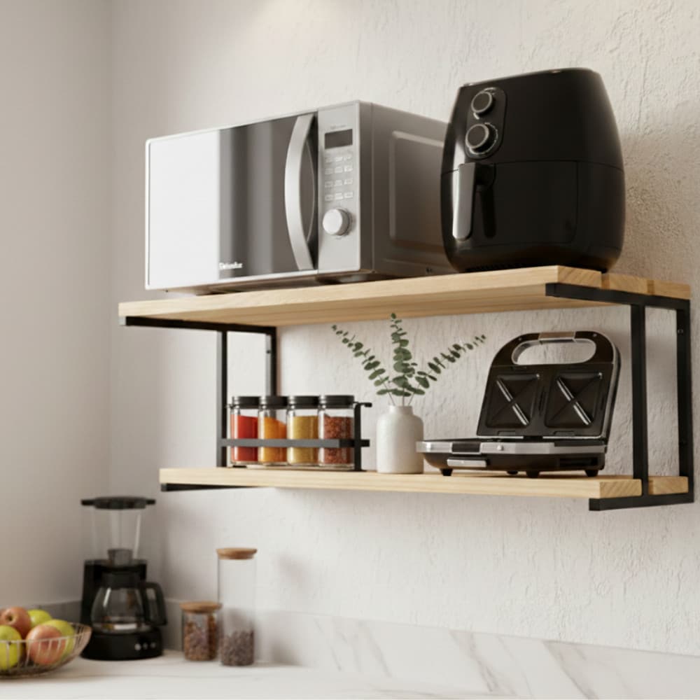 Suporte Microondas 80cm Medio Forno Air Fryer Prateleira de Parede Nicho Industrial
