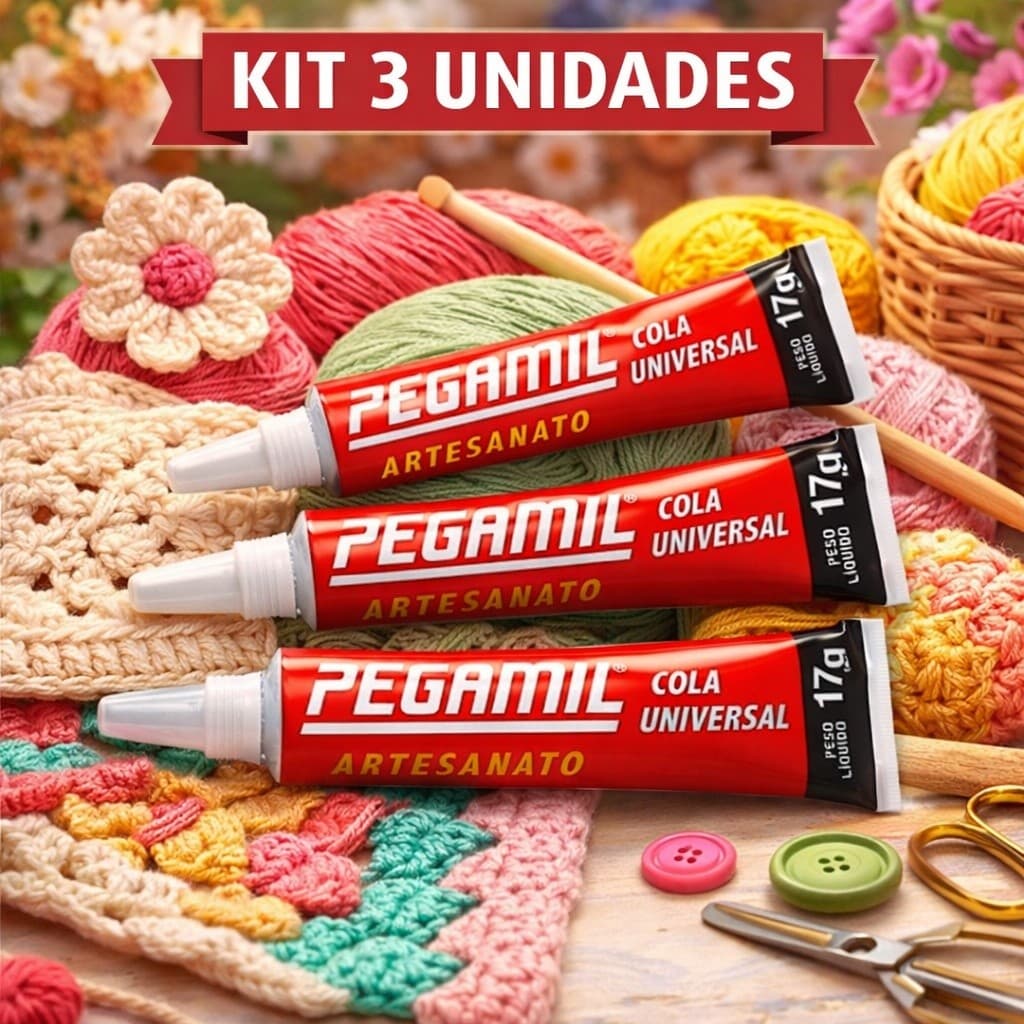 Kit 3 Cola Pegamil Universal 17g | Artesanato, Crochê, Amigurumi, EVA, Feltro, Bijuterias