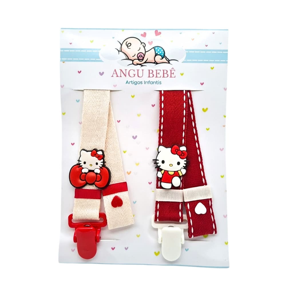 Kit com 2 Prendedor de Chupeta Gatinha Bebê Clip Porta Chupeta Segurança Enxoval Infantil Angu Bebê