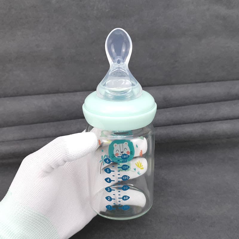 Bebê com colher chupeta garrafa de vidro de calibre largo 180ml resistente a altas temperaturas bebê Anti-cólica chupeta