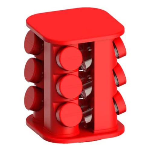 Porta Tempero Condimentos 9 Pote Giratório 360° Organizador Vermelho 