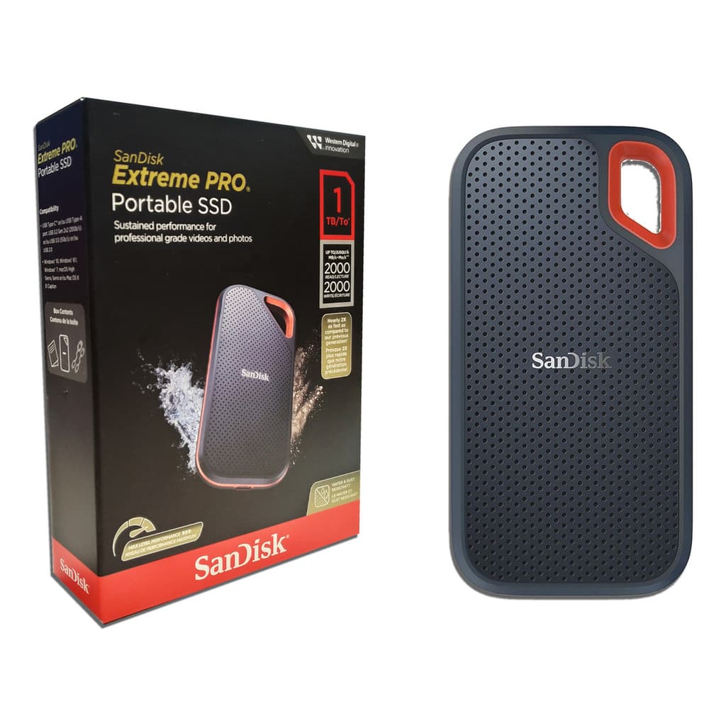 Ssd Externo Sandisk Extreme Pro 1tb Nvme, Até 1050mb/s, Usb 3.2 Gen 2x2, Ip55, Proteção Por Senha, Alumínio, Cabo Usb-c