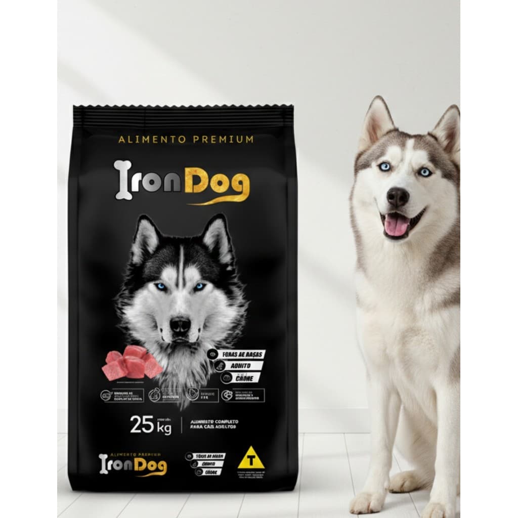 Ração Cachorro 25kg Premium Cão Adulto Iron Dog Carne Todas as Raças