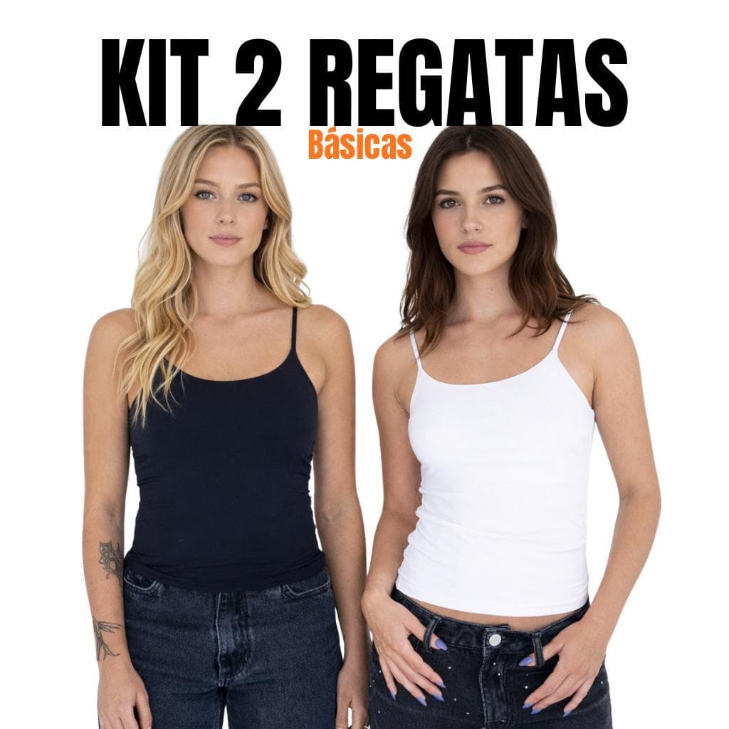 Kit 2 Regata Feminina Alça Fina Básica Moda Basic Blusinha Alcinha Fitness Casual Blogueira