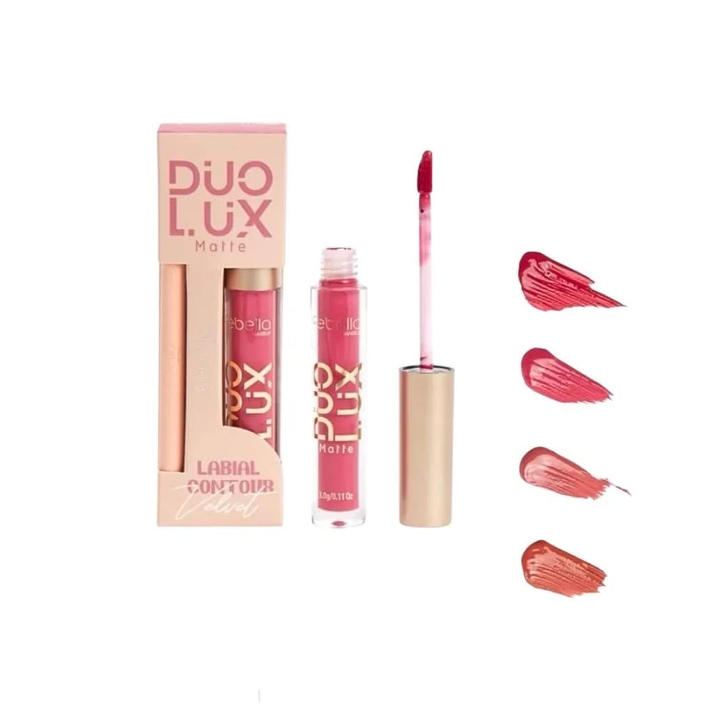 Kit Batom Líquido e Lápis Contorno Labial Duo Lux Matte Febella / Batom Matte com Contorno