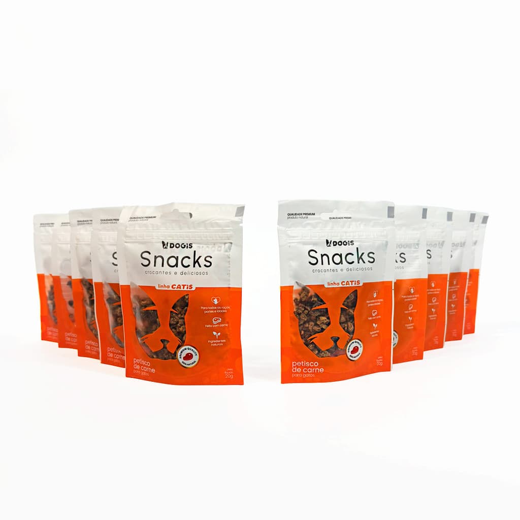 Petisco Natural para Gatos Catis Snacks Go Kit 10x20g Snack Saudável e Alta Aceitação Felina